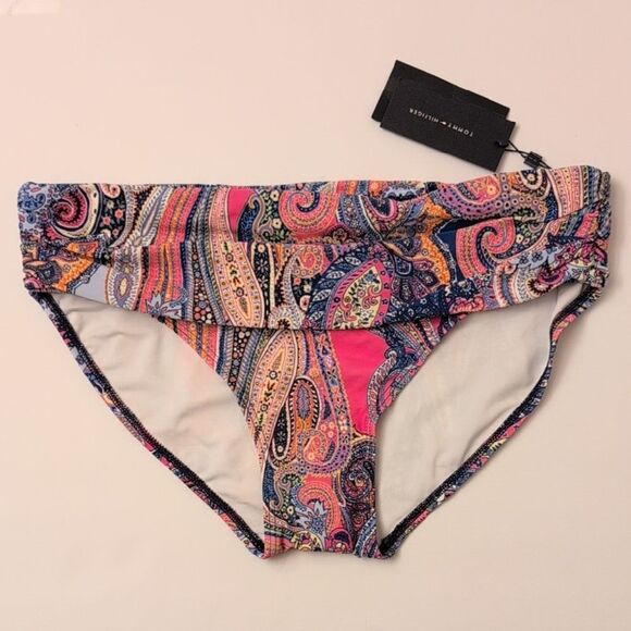 NWT Tommy Hilfiger Foldover Full Coverage Bikini Bottom Bright Paisley - Size XL - Picture 2 of 11